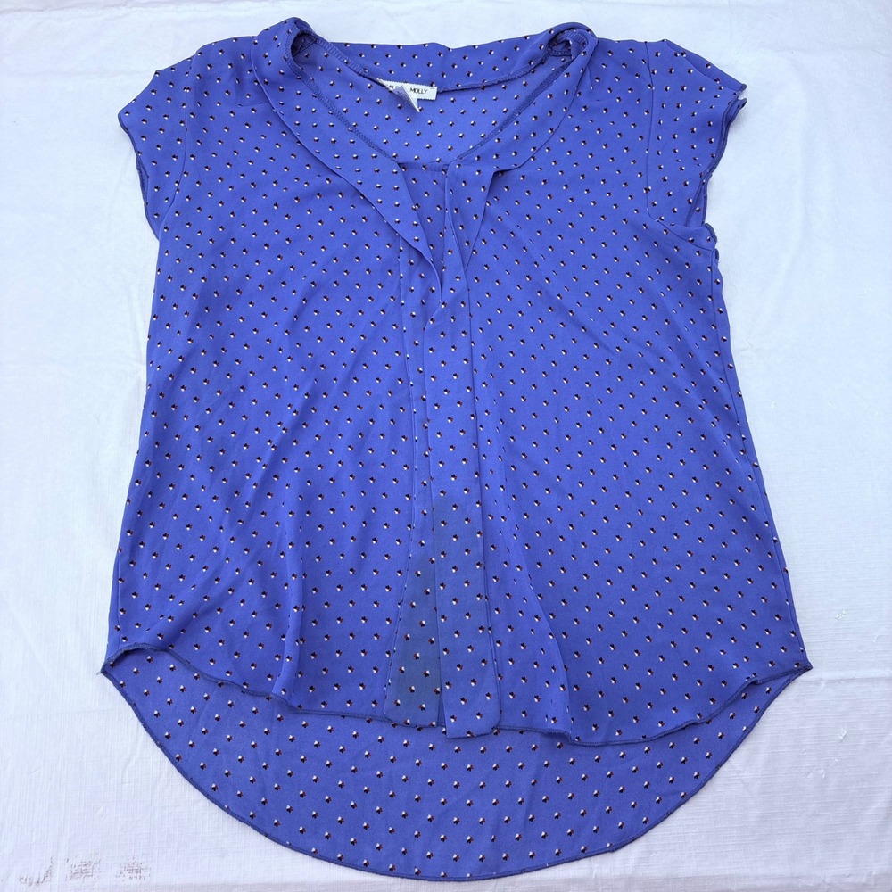 Miley+Molly Blue Geometric Print Cap Sleeve V-Neck High-Low Blouse Large L1998TP